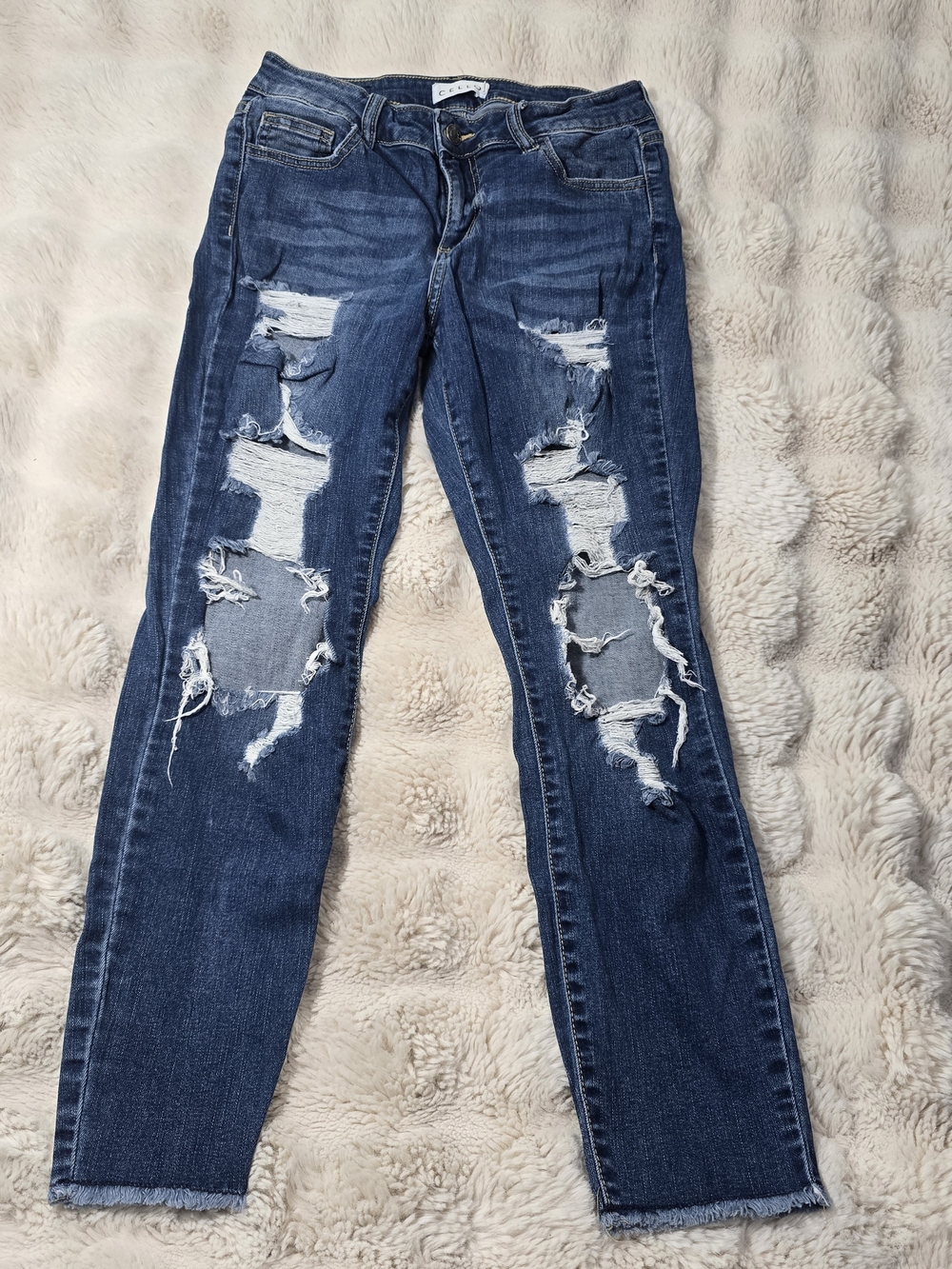 Cello Dark Blue Ripped Skinny Jeans